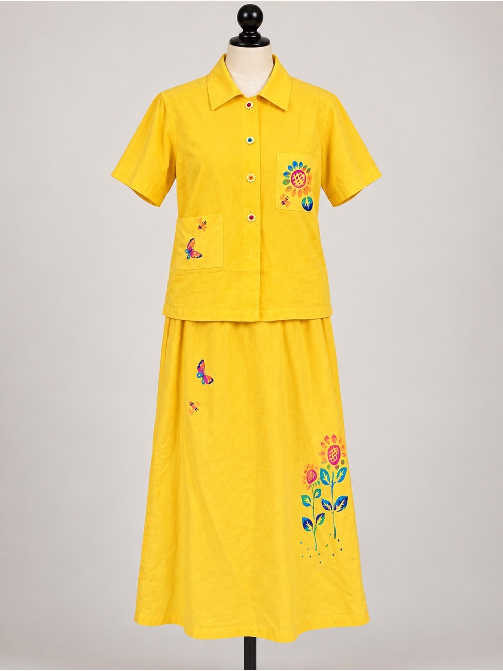 Yellow Sunflower Vintage Linen Dress & Shirt Set Sag Harbor 8